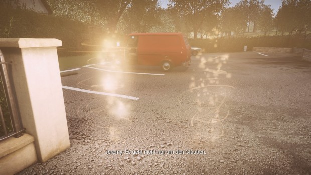 Auf dem Parkplatz lauschen wir einem &quot;Gespräch&quot;. (Screenshot: Golem.de)